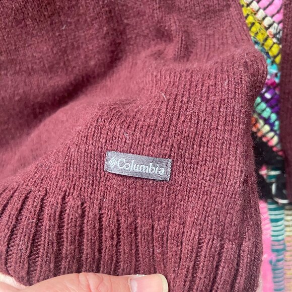 Columbia Burgundy and Orange Cotton Wool Blend Ski Sweater Fall Winter Basics - Picture 3 of 7